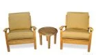 Teak Outdoor Seating Conversation Set - Club Chairs and Round End Table