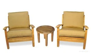 Teak Outdoor Seating Conversation Set - Club Chairs and Round End Table