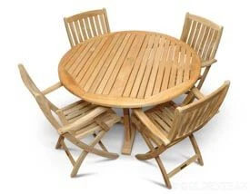 Teak Patio Dining Set for 4 - Round Table, Folding Chairs - GOLDENTEAK