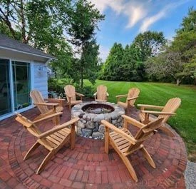 Goldenteak Adirondacks around firepit - customer photo