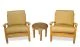 Teak Outdoor Seating Conversation Set - Club Chairs and Round End Table