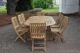 Patio Dining Set for 8 - Teak Oval Ext Table and Folding Side Chairs